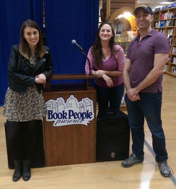 Authors Farrah Penn and Don Zolidis with me at BookPeople.