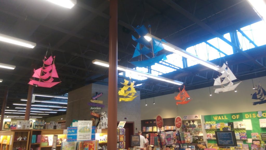 Floating ships at the Vroman's Bookstore children's department.