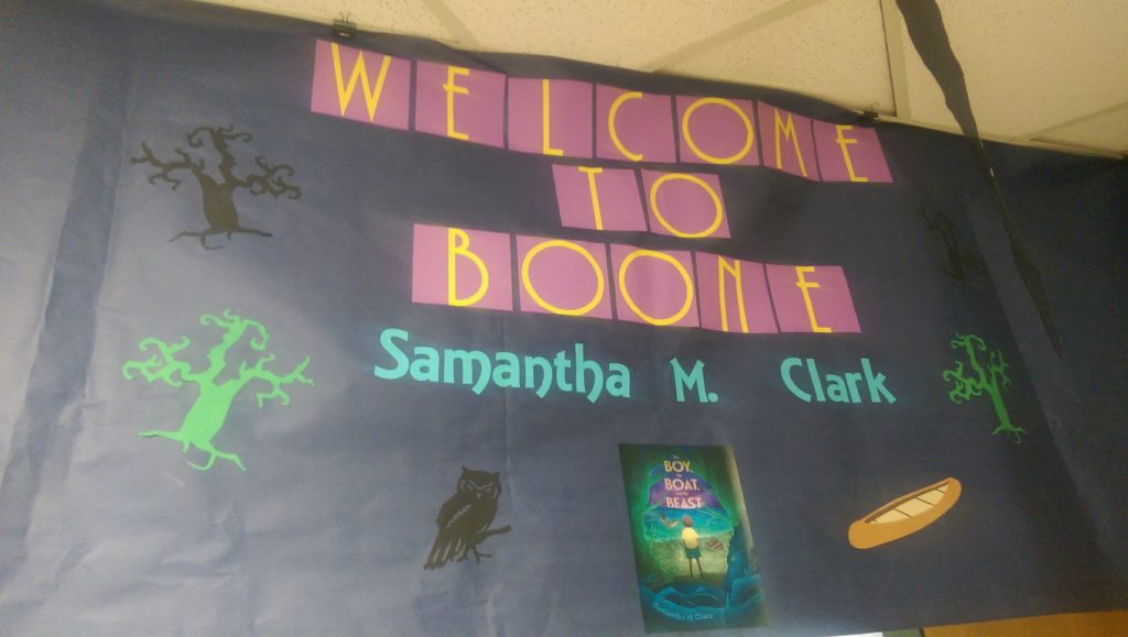 The wonderful poster Boone Elementary made for Samantha M Clark's visit.