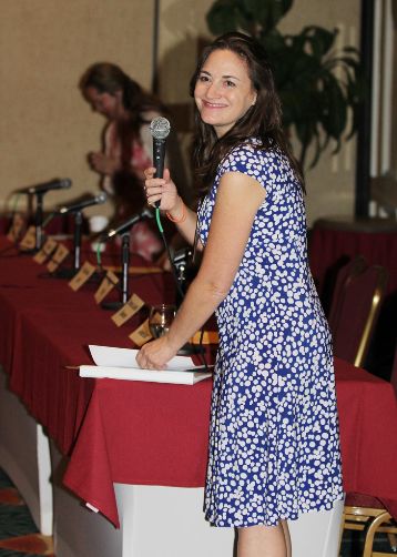 Doing announcements at the 2016 Austin SCBWI conference. Photo: Sam Bond Photography
