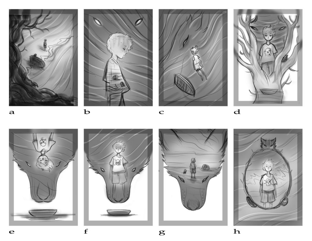 Sketches for THE BOY, THE BOAT, AND THE BEAST by illustrator Justin Hernandez